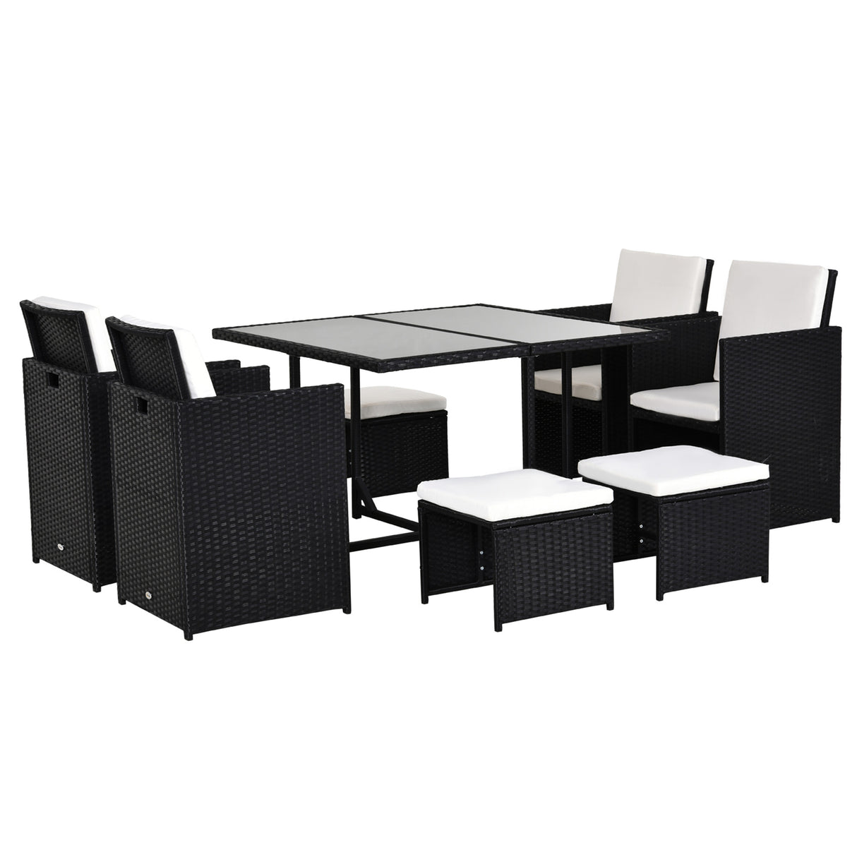 Poly Rattan 9 Piece Garden Dining Set With Armchairs And Glass Top Table - Velmora