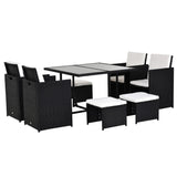 Poly Rattan 9 Piece Garden Dining Set With Armchairs And Glass Top Table - Velmora