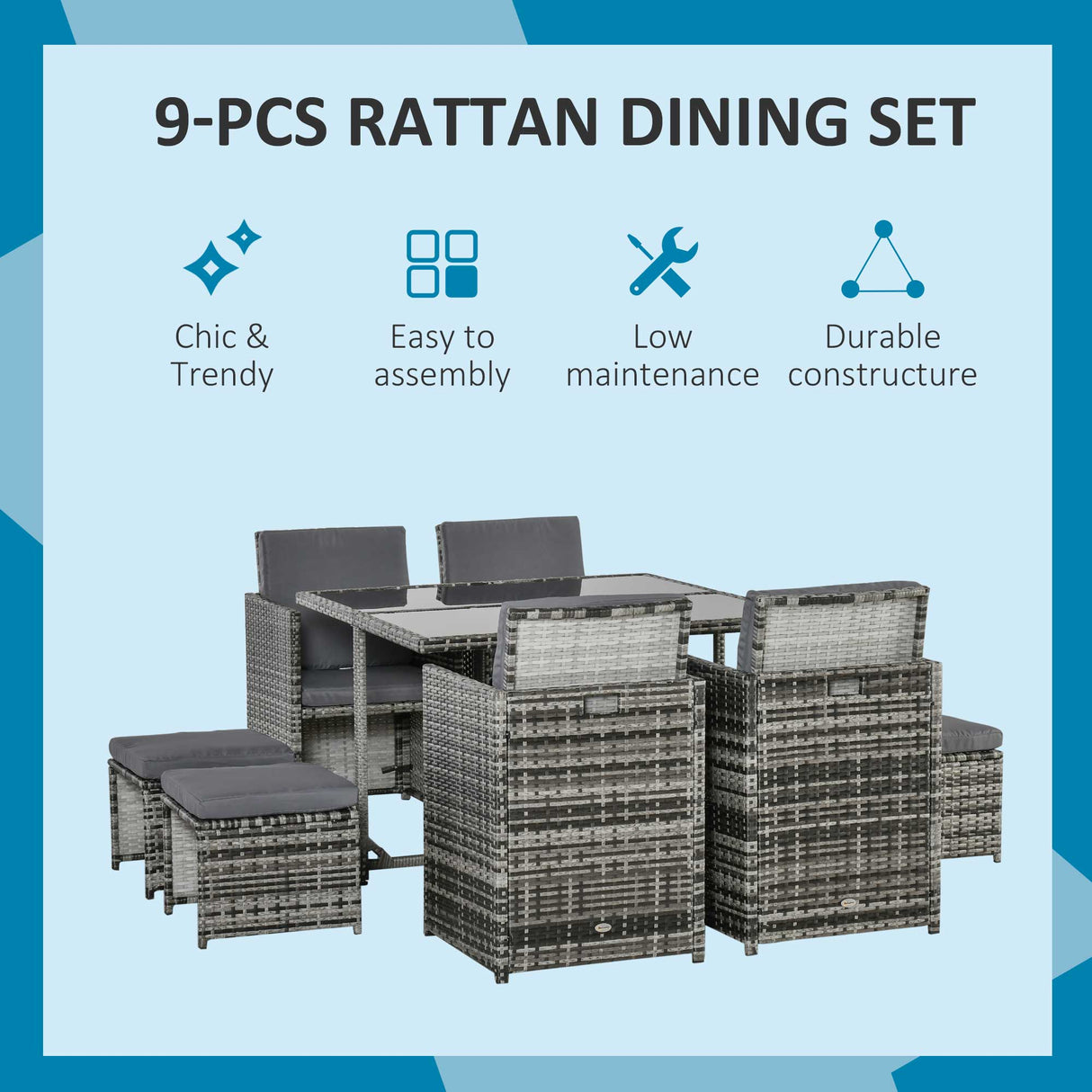 Poly Rattan 9 Piece Garden Dining Set With Armchairs And Glass Top Table - Velmora