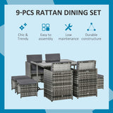 Poly Rattan 9 Piece Garden Dining Set With Armchairs And Glass Top Table - Velmora