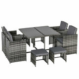 Poly Rattan 9 Piece Garden Dining Set With Armchairs And Glass Top Table - Velmora