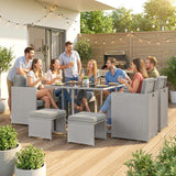Poly Rattan 9 Piece Garden Dining Set With Armchairs And Glass Top Table - Velmora