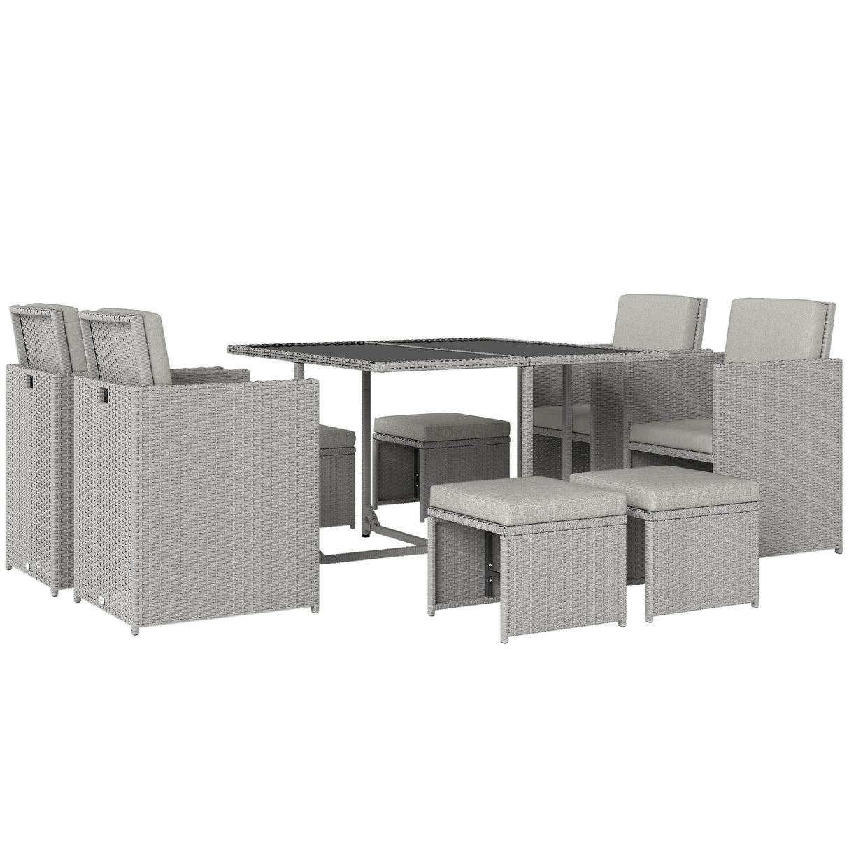 Poly Rattan 9 Piece Garden Dining Set With Armchairs And Glass Top Table - Velmora