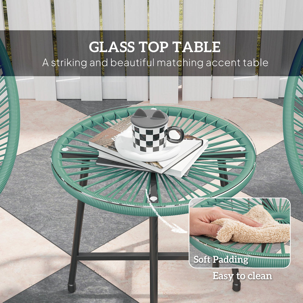 Poly Rattan Bistro Set With Acapulco Chairs and Round Glass Top Table - Velmora