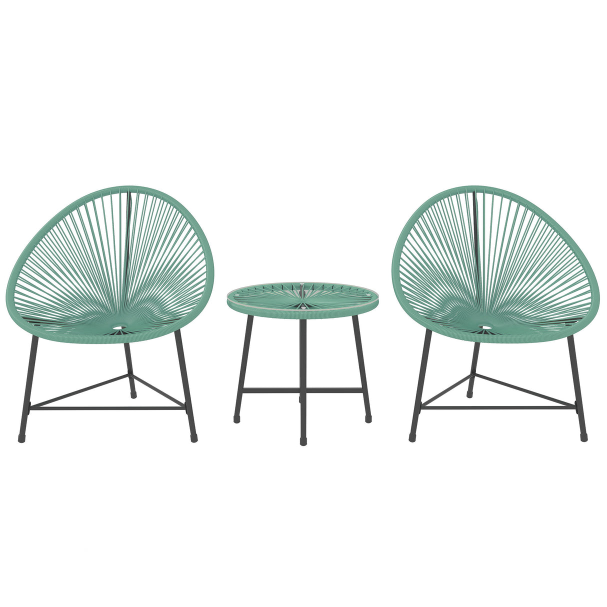 Poly Rattan Bistro Set With Acapulco Chairs and Round Glass Top Table - Velmora