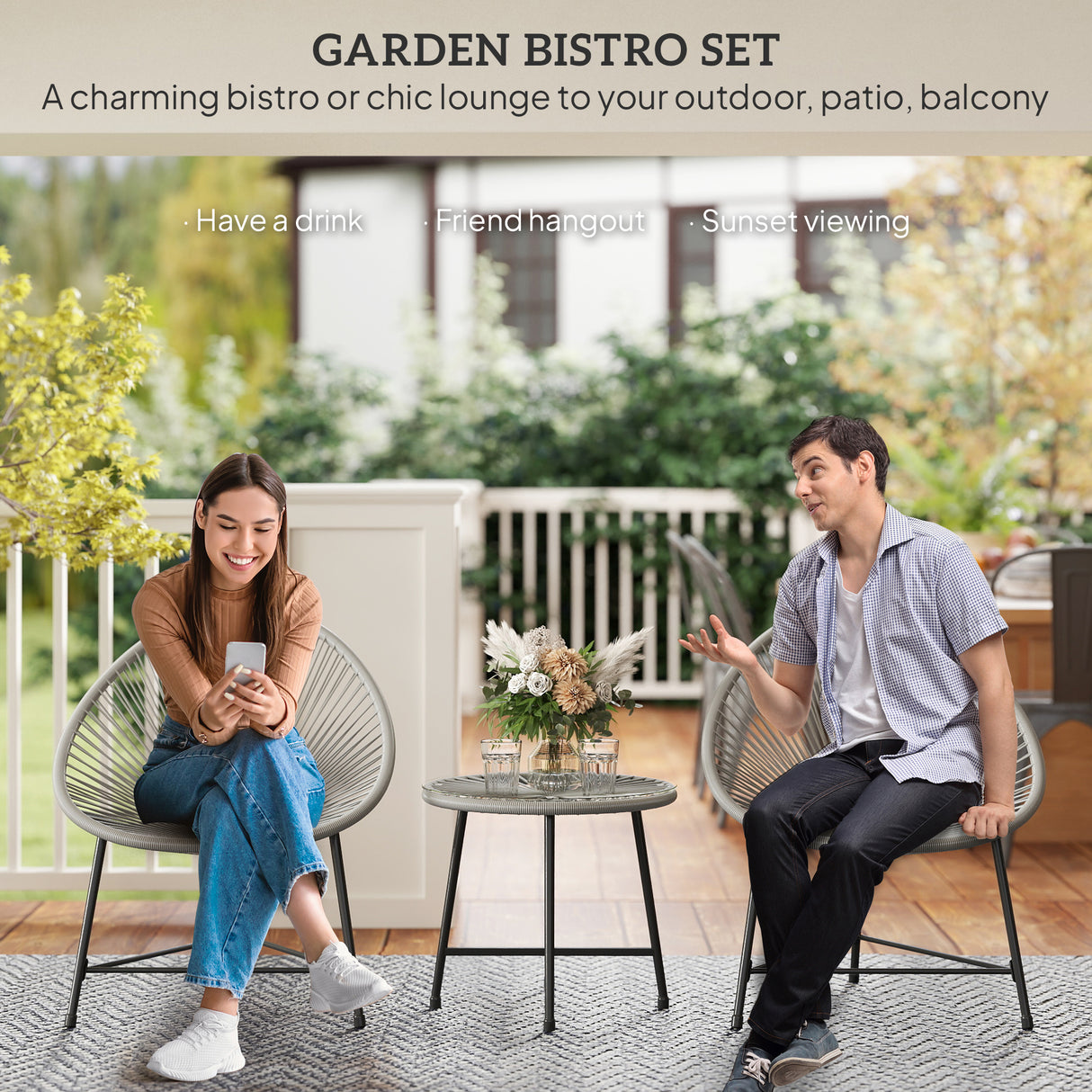 Poly Rattan Bistro Set With Acapulco Chairs and Round Glass Top Table - Velmora