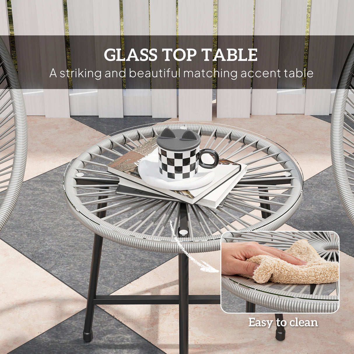 Poly Rattan Bistro Set With Acapulco Chairs and Round Glass Top Table - Velmora
