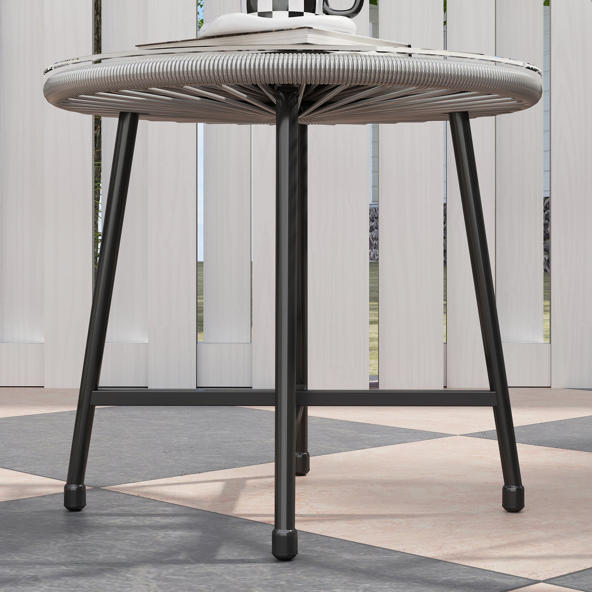 Poly Rattan Bistro Set With Acapulco Chairs and Round Glass Top Table - Velmora