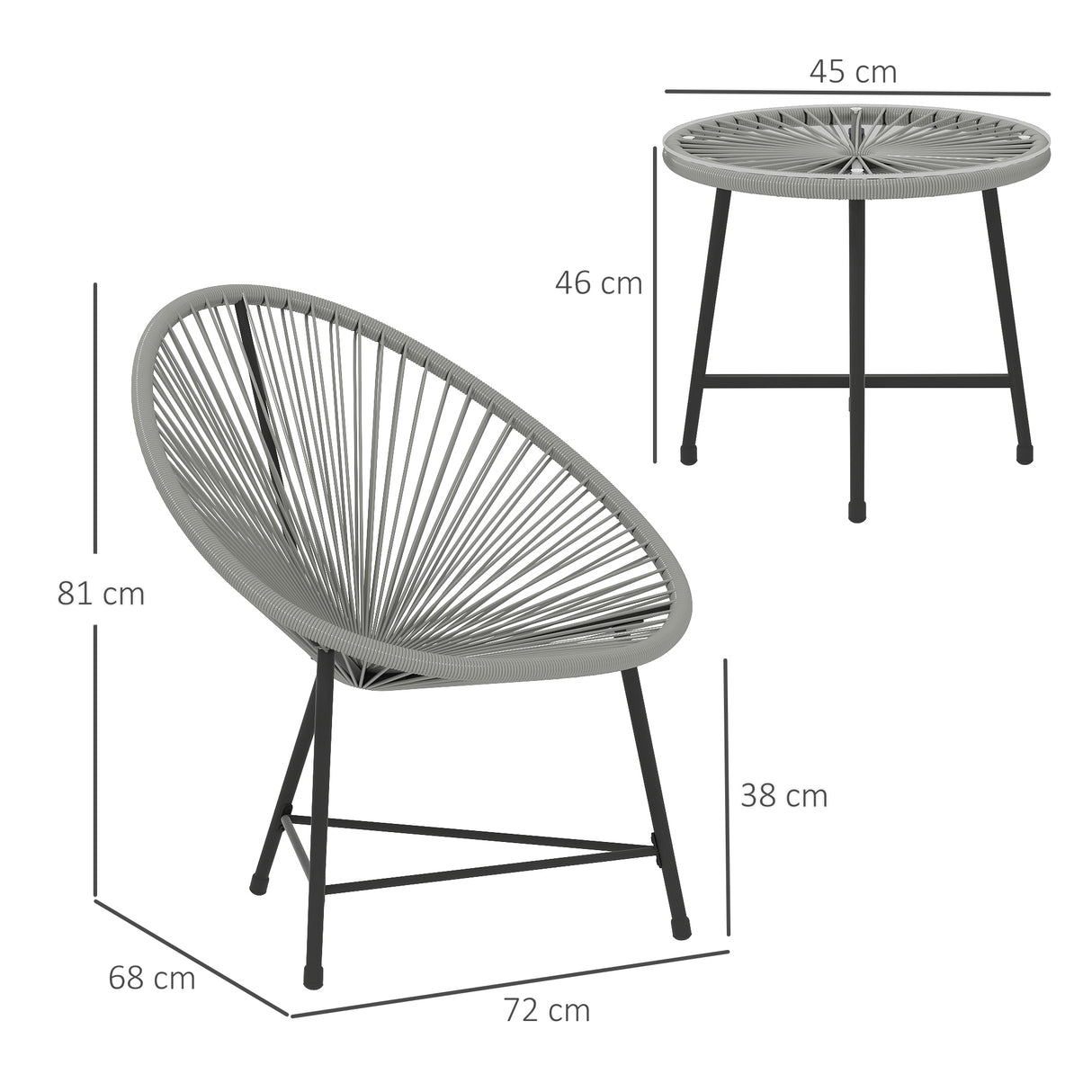 Poly Rattan Bistro Set With Acapulco Chairs and Round Glass Top Table - Velmora