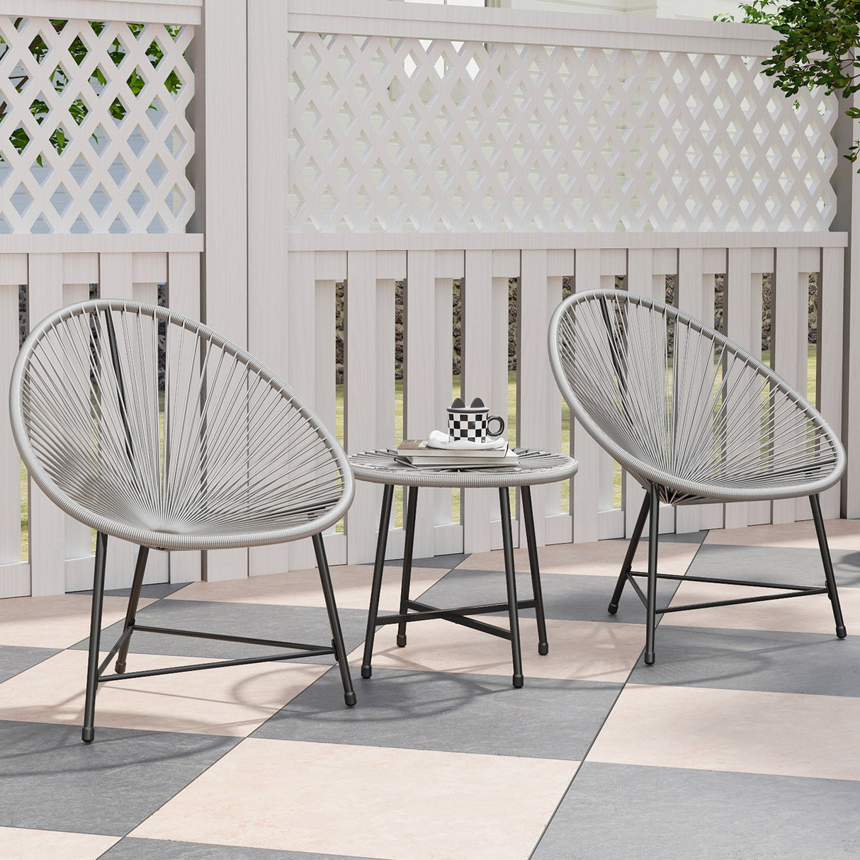 Poly Rattan Bistro Set With Acapulco Chairs and Round Glass Top Table - Velmora