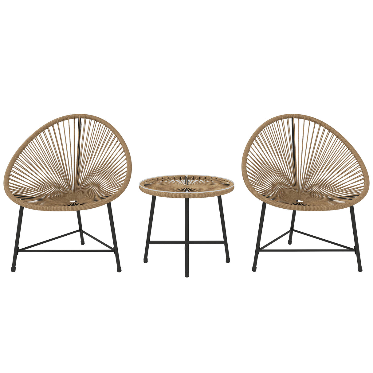 Poly Rattan Bistro Set With Acapulco Chairs and Round Glass Top Table - Velmora