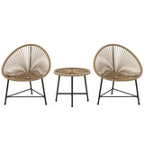 Poly Rattan Bistro Set With Acapulco Chairs and Round Glass Top Table - Velmora