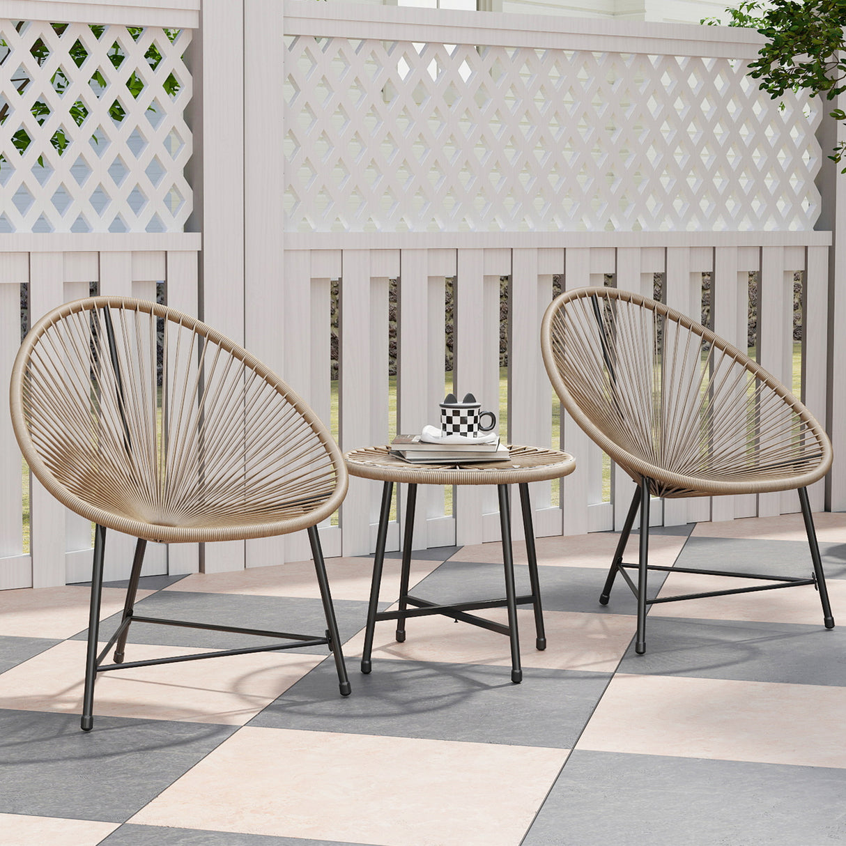 Poly Rattan Bistro Set With Acapulco Chairs and Round Glass Top Table - Velmora