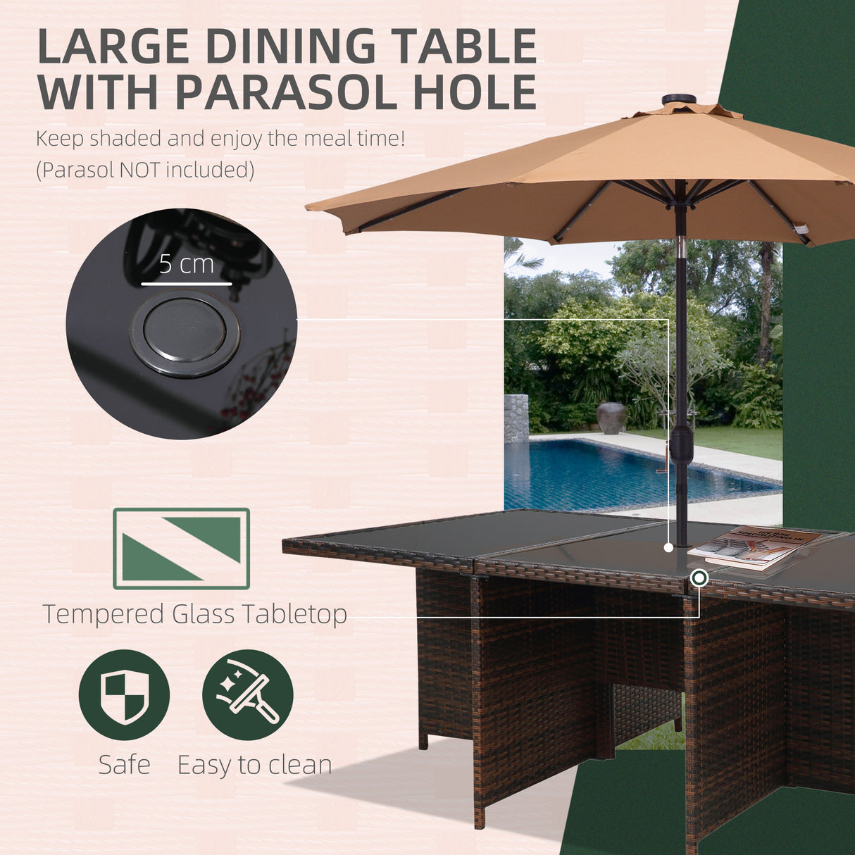 Poly Rattan Cube 10 Seater Garden Dining Set With Glass Top Table - Velmora
