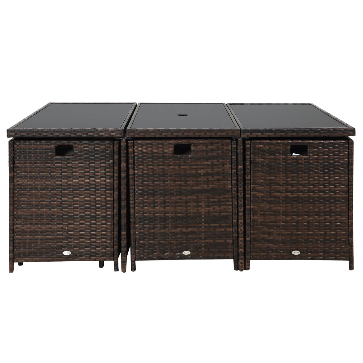Poly Rattan Cube 10 Seater Garden Dining Set With Glass Top Table - Velmora