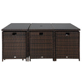 Poly Rattan Cube 10 Seater Garden Dining Set With Glass Top Table - Velmora