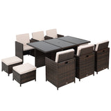 Poly Rattan Cube 10 Seater Garden Dining Set With Glass Top Table - Velmora