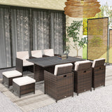 Poly Rattan Cube 10 Seater Garden Dining Set With Glass Top Table - Velmora