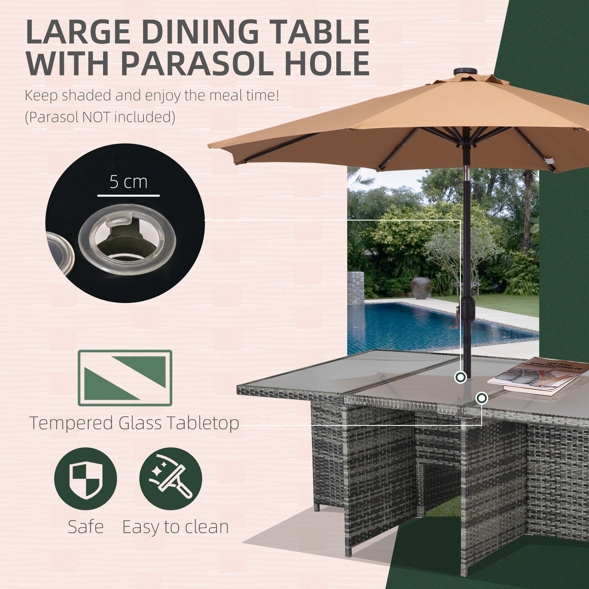 Poly Rattan Cube 10 Seater Garden Dining Set With Glass Top Table - Velmora