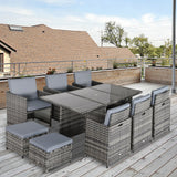 Poly Rattan Cube 10 Seater Garden Dining Set With Glass Top Table - Velmora
