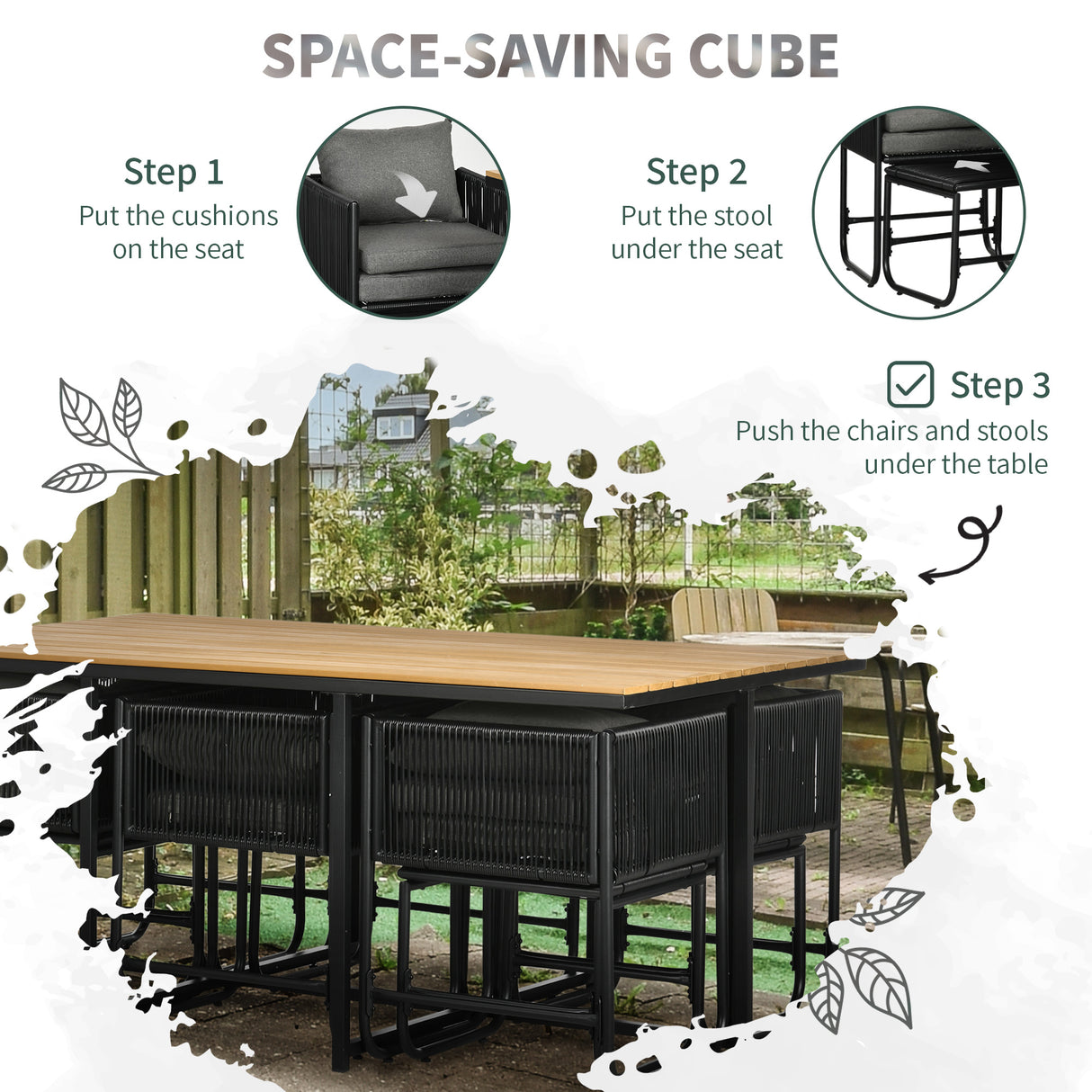 Poly Rattan Cube 10 Seater Garden Dining Set With Rectangular Table - Velmora