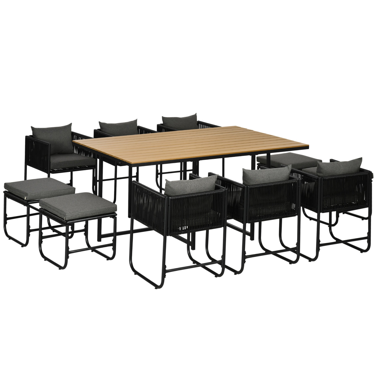 Poly Rattan Cube 10 Seater Garden Dining Set With Rectangular Table - Velmora
