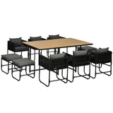 Poly Rattan Cube 10 Seater Garden Dining Set With Rectangular Table - Velmora