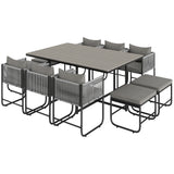 Poly Rattan Cube 10 Seater Garden Dining Set With Rectangular Table - Velmora