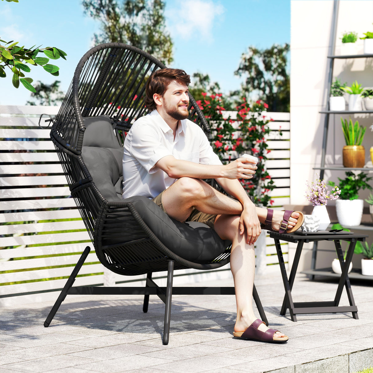 Poly Rattan Egg Swing Chair With Padded Seat Cushion - Velmora