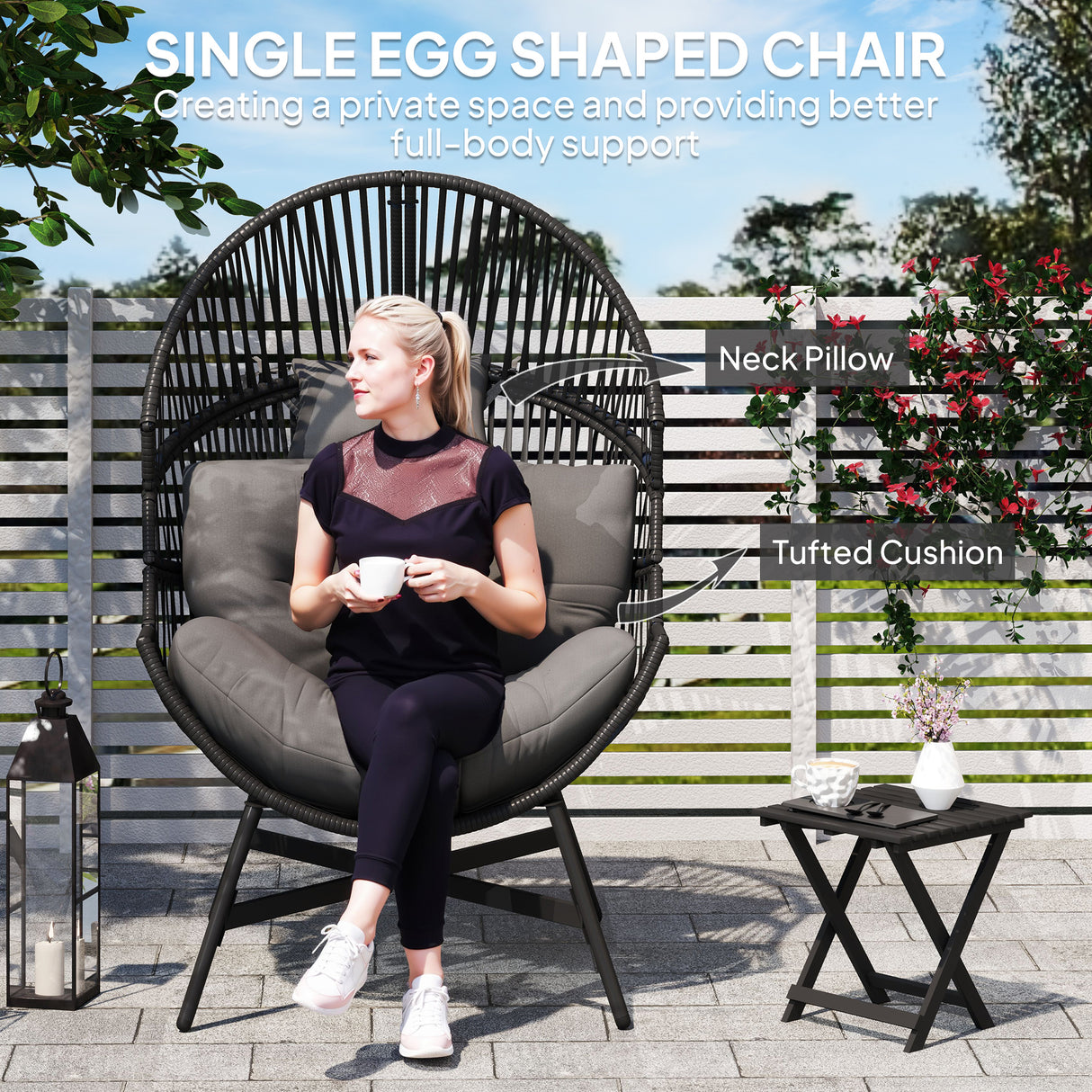 Poly Rattan Egg Swing Chair With Padded Seat Cushion - Velmora