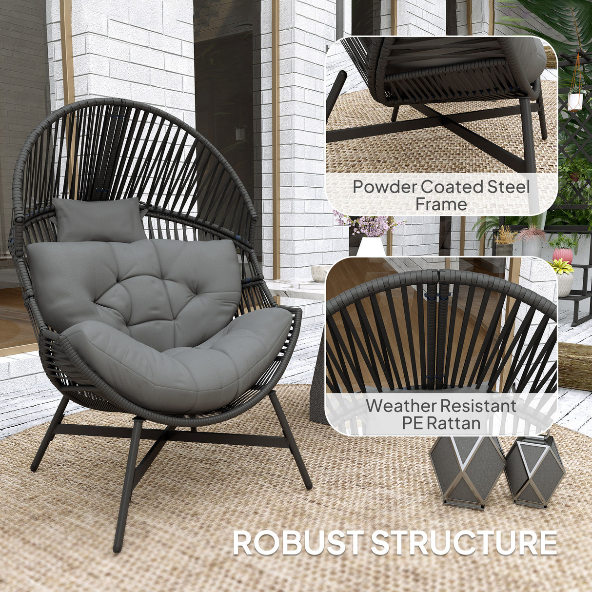 Poly Rattan Egg Swing Chair With Padded Seat Cushion - Velmora