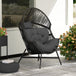 Poly Rattan Egg Swing Chair With Padded Seat Cushion - Velmora