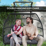 Poly Rattan Foldable Wicker Double Hanging Egg wing Chair With Stand - Velmora