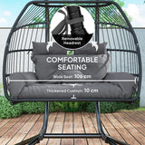 Poly Rattan Foldable Wicker Double Hanging Egg wing Chair With Stand - Velmora