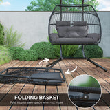 Poly Rattan Foldable Wicker Double Hanging Egg wing Chair With Stand - Velmora