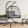 Poly Rattan Foldable Wicker Double Hanging Egg wing Chair With Stand - Velmora