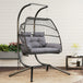 Poly Rattan Foldable Wicker Double Hanging Egg wing Chair With Stand - Velmora