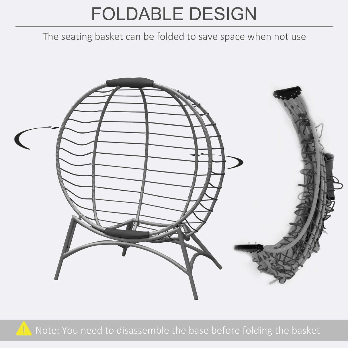 Poly Rattan Folding Egg Chair With Cushion And Bottle Holder Bag - Velmora