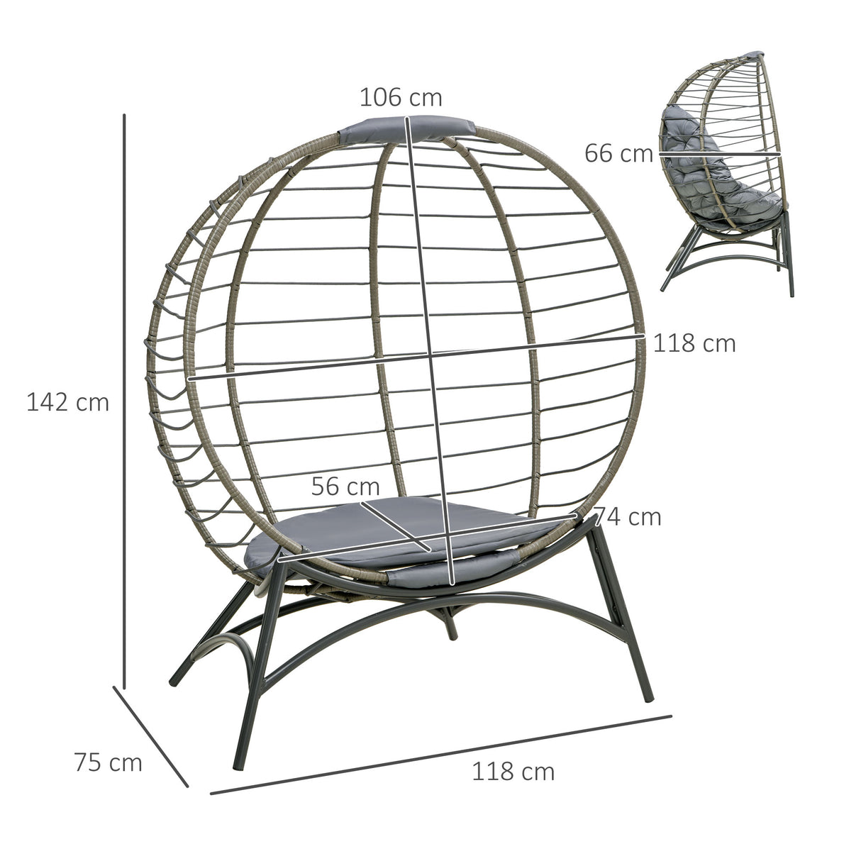 Poly Rattan Folding Egg Chair With Cushion And Bottle Holder Bag - Velmora