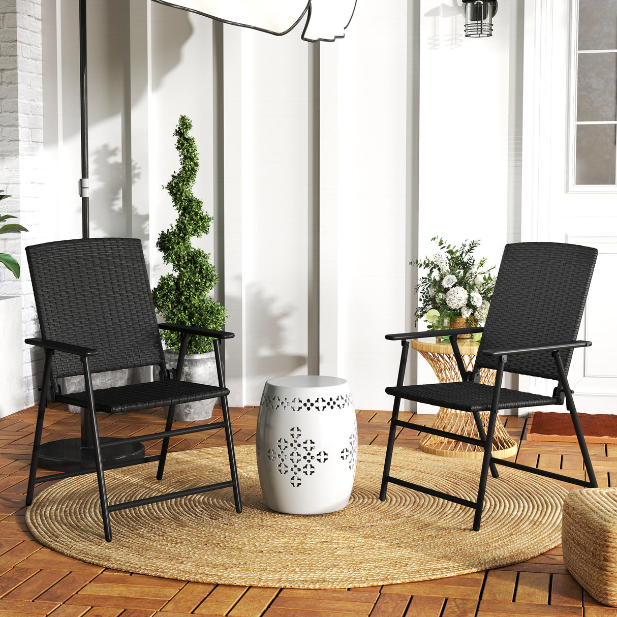 Poly Rattan Folding Garden Armchairs in Set of 2 - Velmora
