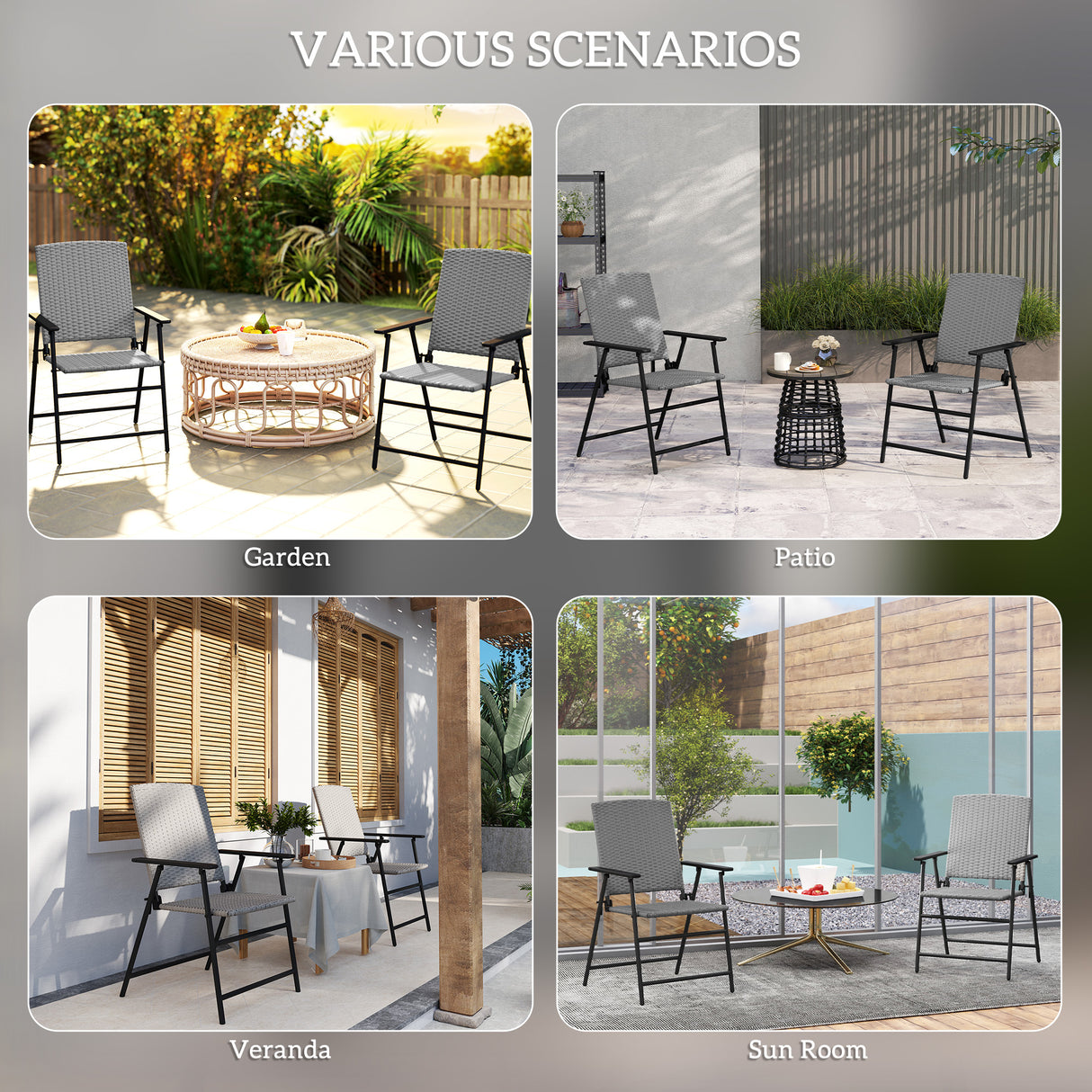Poly Rattan Folding Garden Armchairs in Set of 2 - Velmora