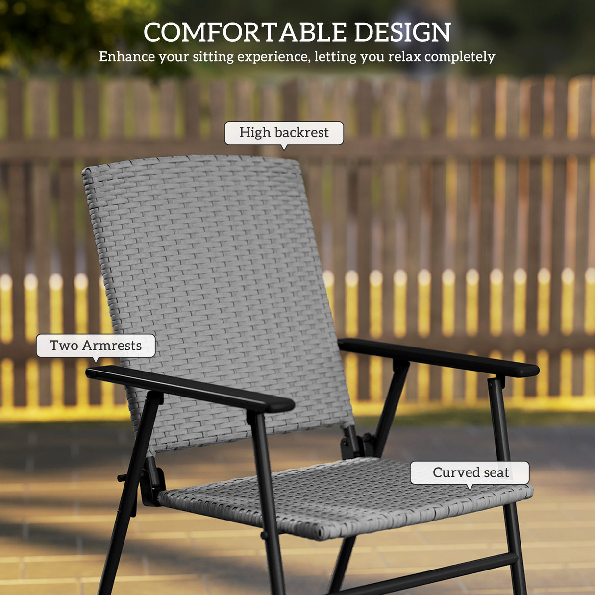 Poly Rattan Folding Garden Armchairs in Set of 2 - Velmora