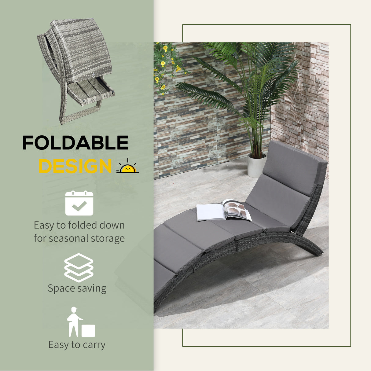Poly Rattan Folding Garden Sun Lounger With Soft Padded Cushion - Velmora