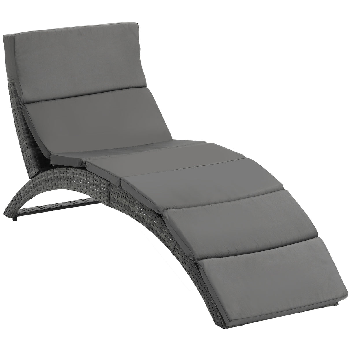 Poly Rattan Folding Garden Sun Lounger With Soft Padded Cushion - Velmora