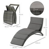 Poly Rattan Folding Garden Sun Lounger With Soft Padded Cushion - Velmora