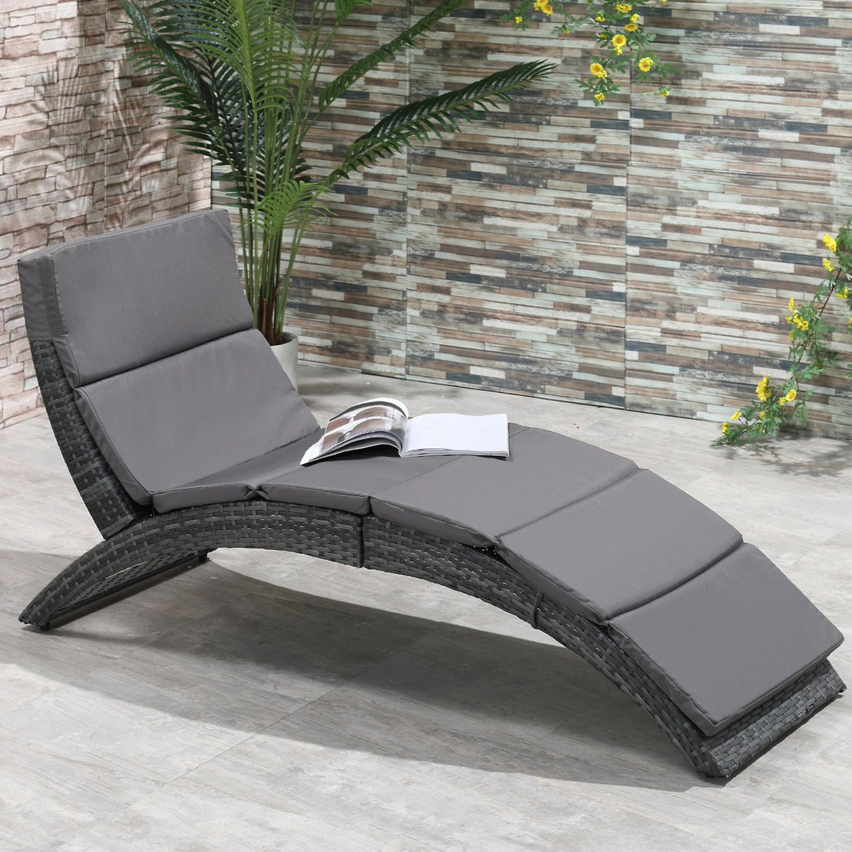 Poly Rattan Folding Garden Sun Lounger With Soft Padded Cushion - Velmora