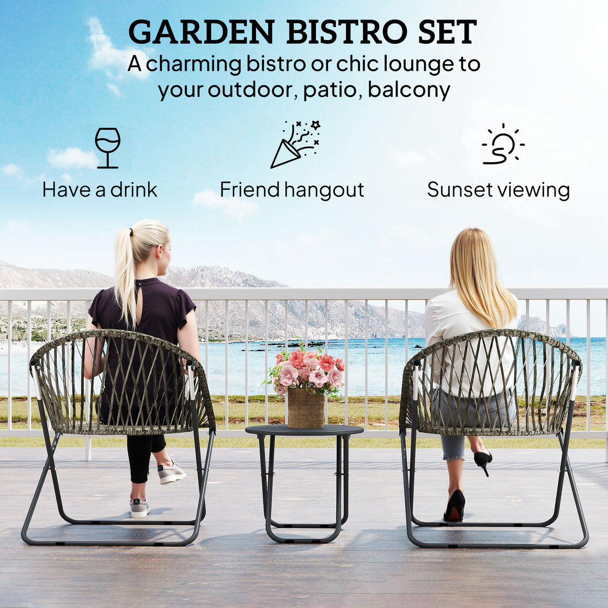 Poly Rattan Garden Bistro Set With 2 Folding Chairs - Velmora