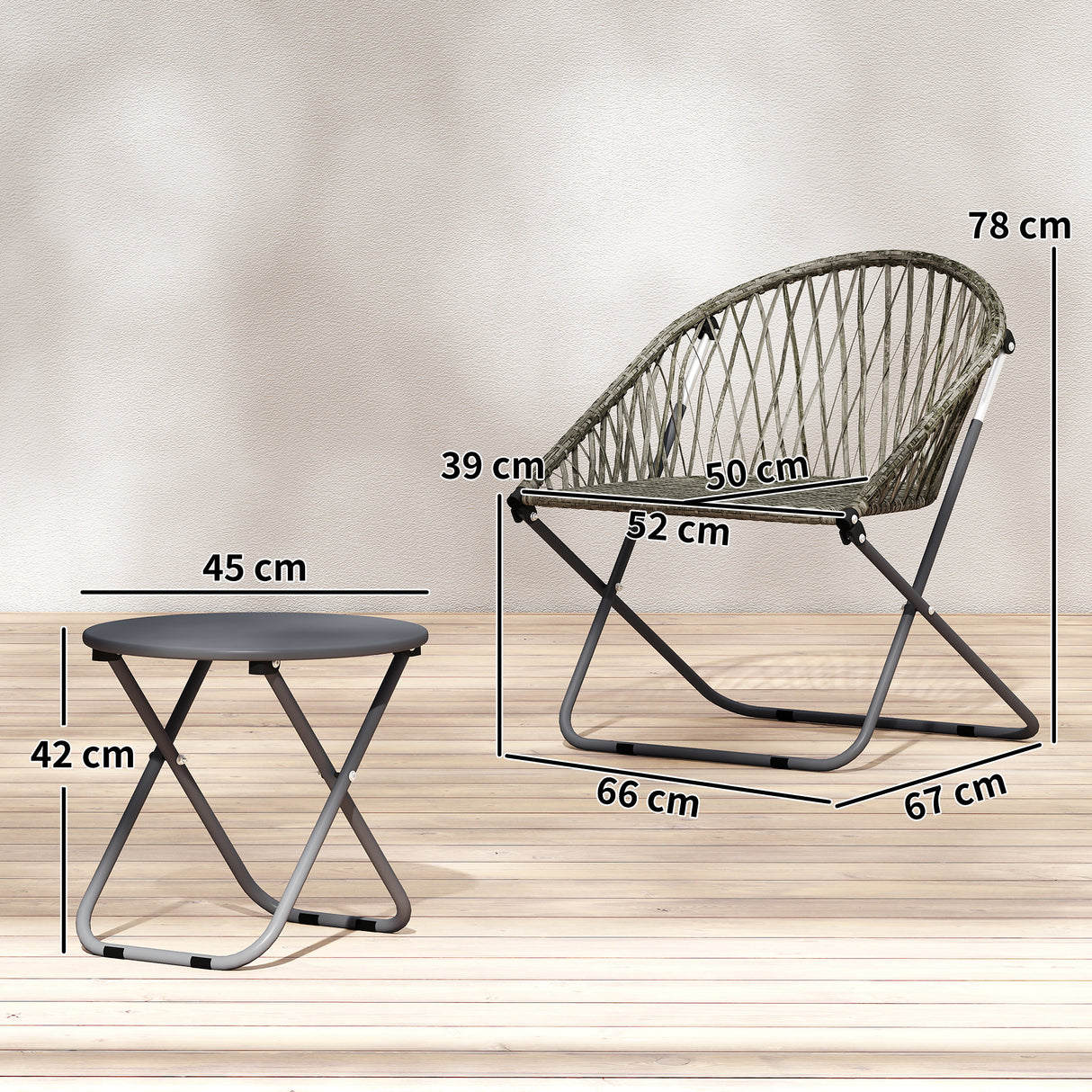 Poly Rattan Garden Bistro Set With 2 Folding Chairs - Velmora