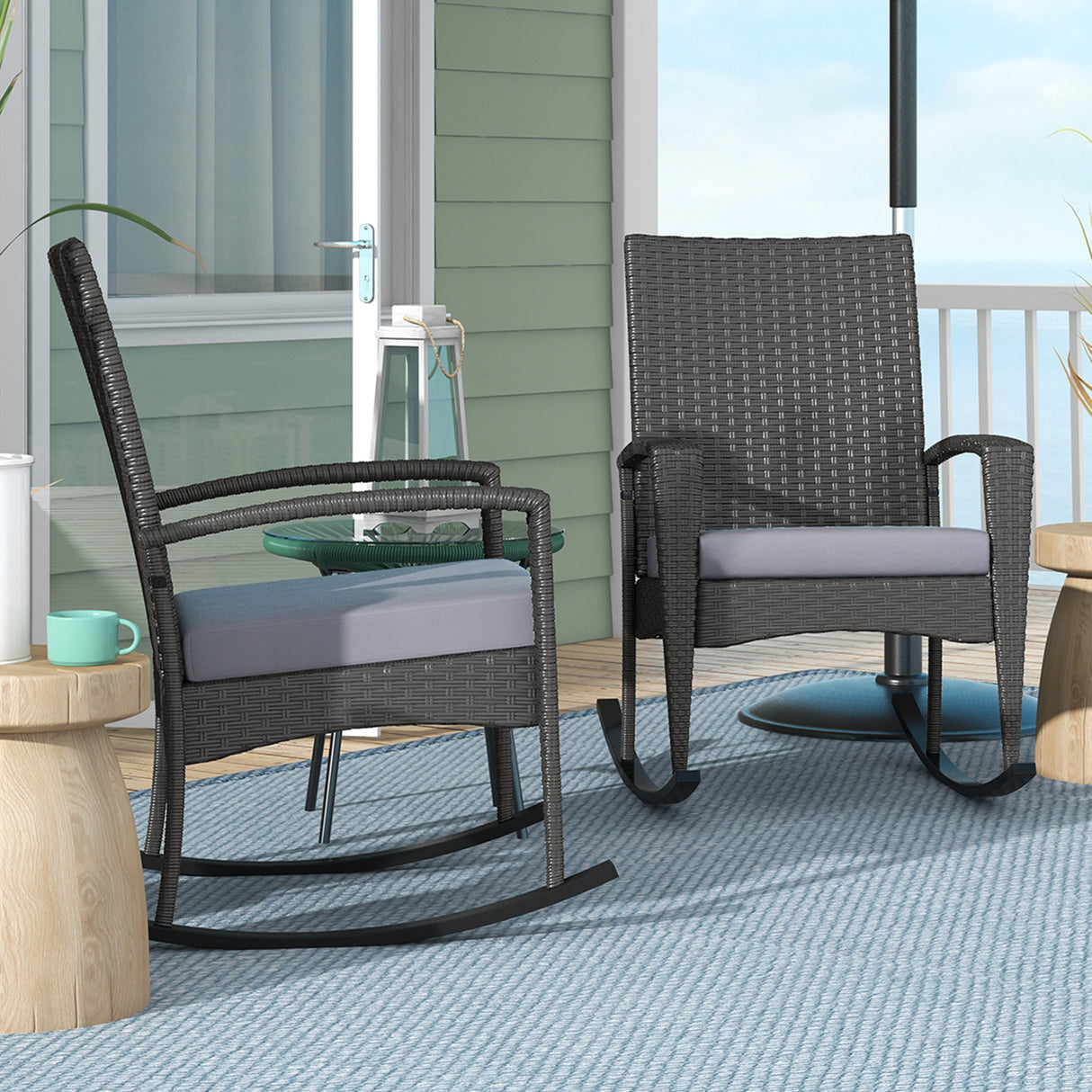 Poly Rattan Garden Rocking Armchair in Set of 2 - Velmora