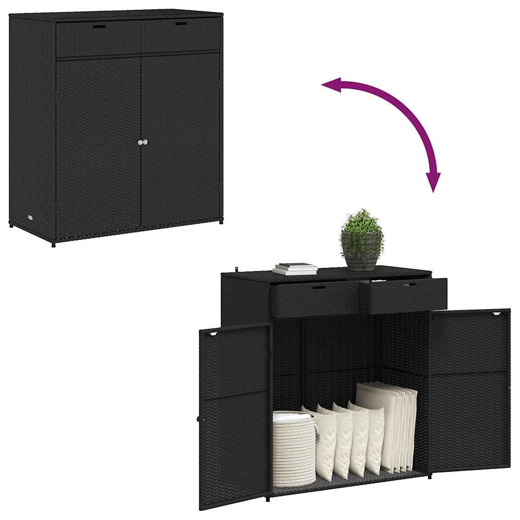 Poly Rattan Garden Storage Cabinet 105cm Wide With 2 Doors 2 Drawers - Vantage Home